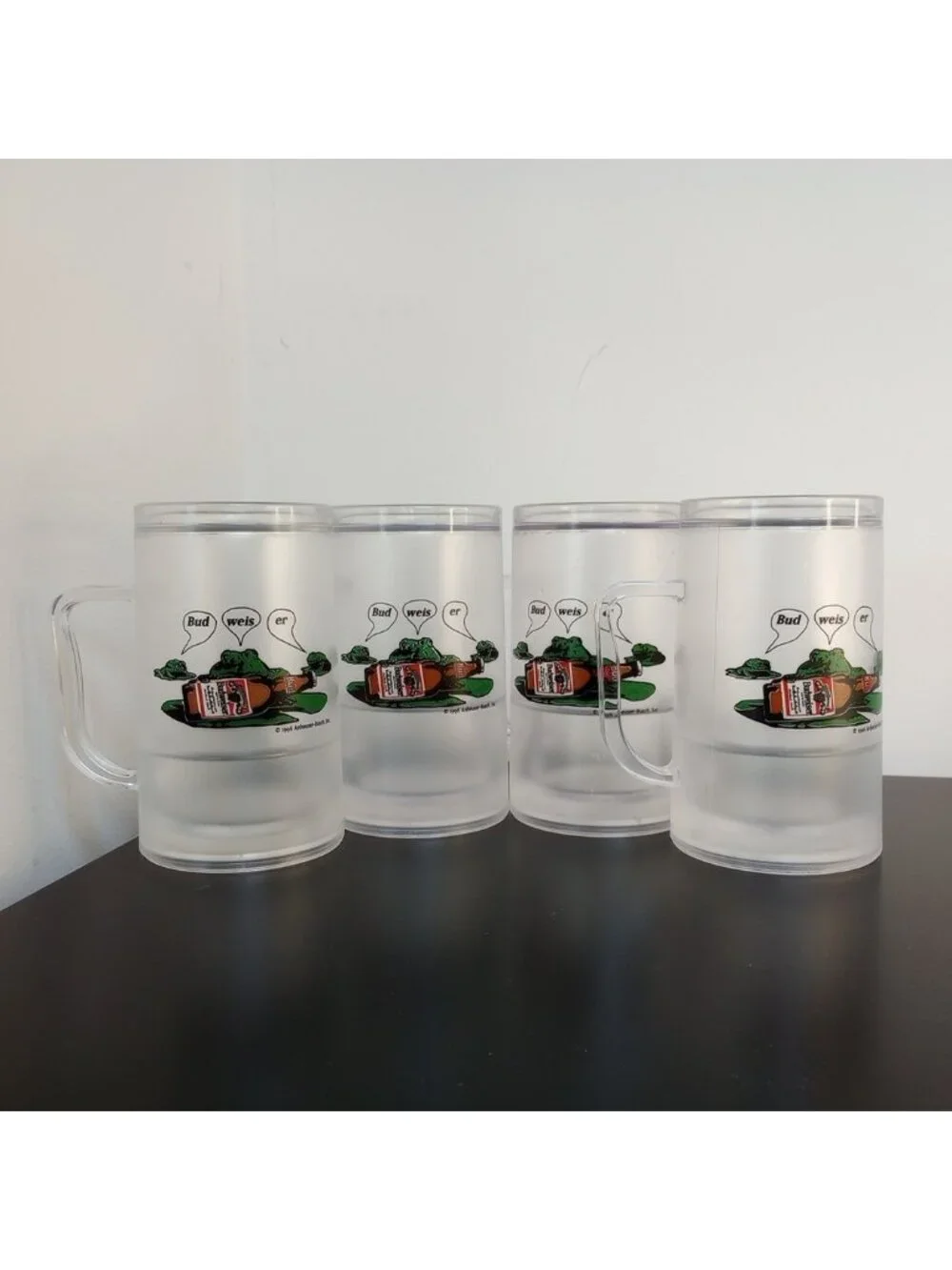 1996 Budweiser Frogs Freezer Mugs Cups Vintage 90s Beer Advertising Set of 4